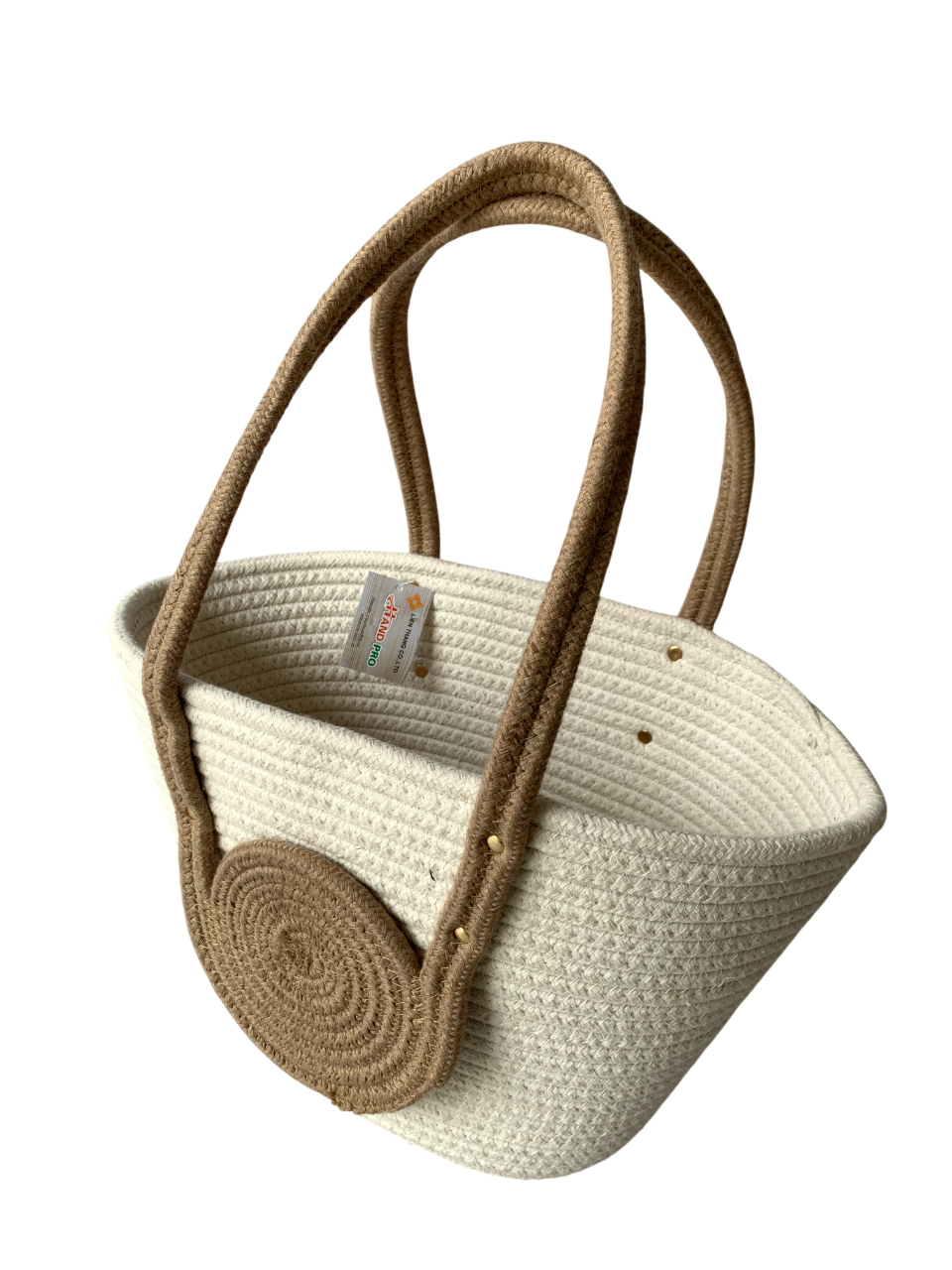 LTD2315 Handmade Cotton Rope Basket Tote  Eco-Friendly Woven Storage Bag with Handles