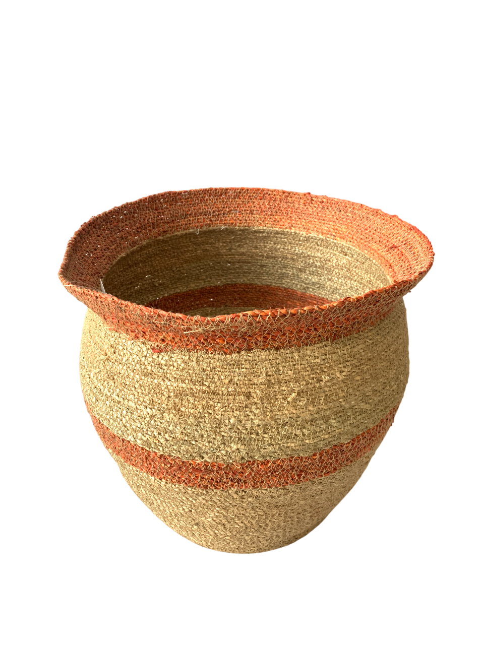 LTD2322 - Handmade Seagrass Belly Basket with Terracotta Stripes – Eco-Friendly Storage Basket from Vietnam